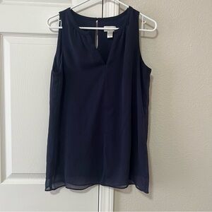 LOFT Navy Sleeveless Textured Chiffon Layered Blouse Women’s Medium